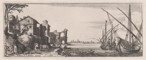 Reverse Copy of Le Petit Port appelé aussi Le Port de Mer (The Small Port, also called the Sea Port), from "Les Quatre Paysages" (The Four Landscapes) by anonymous, print, 1620-1700
