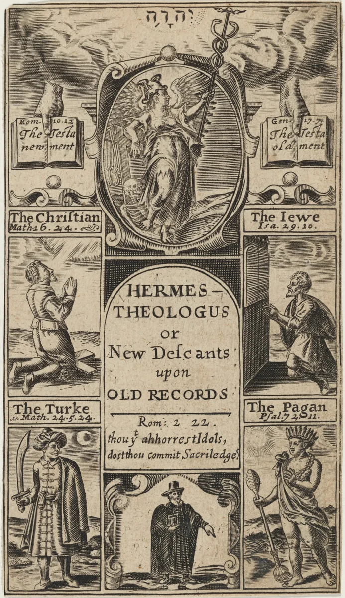 Title Page to Hermes Theologus or New Descants Upon Old Records, Theoph. Woodnote by Unknown 19th Century, print, 1800-1899