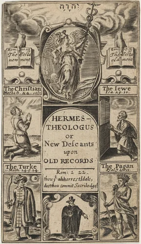 Title Page to Hermes Theologus or New Descants Upon Old Records, Theoph. Woodnote by Unknown 19th Century, print, 1800-1899
