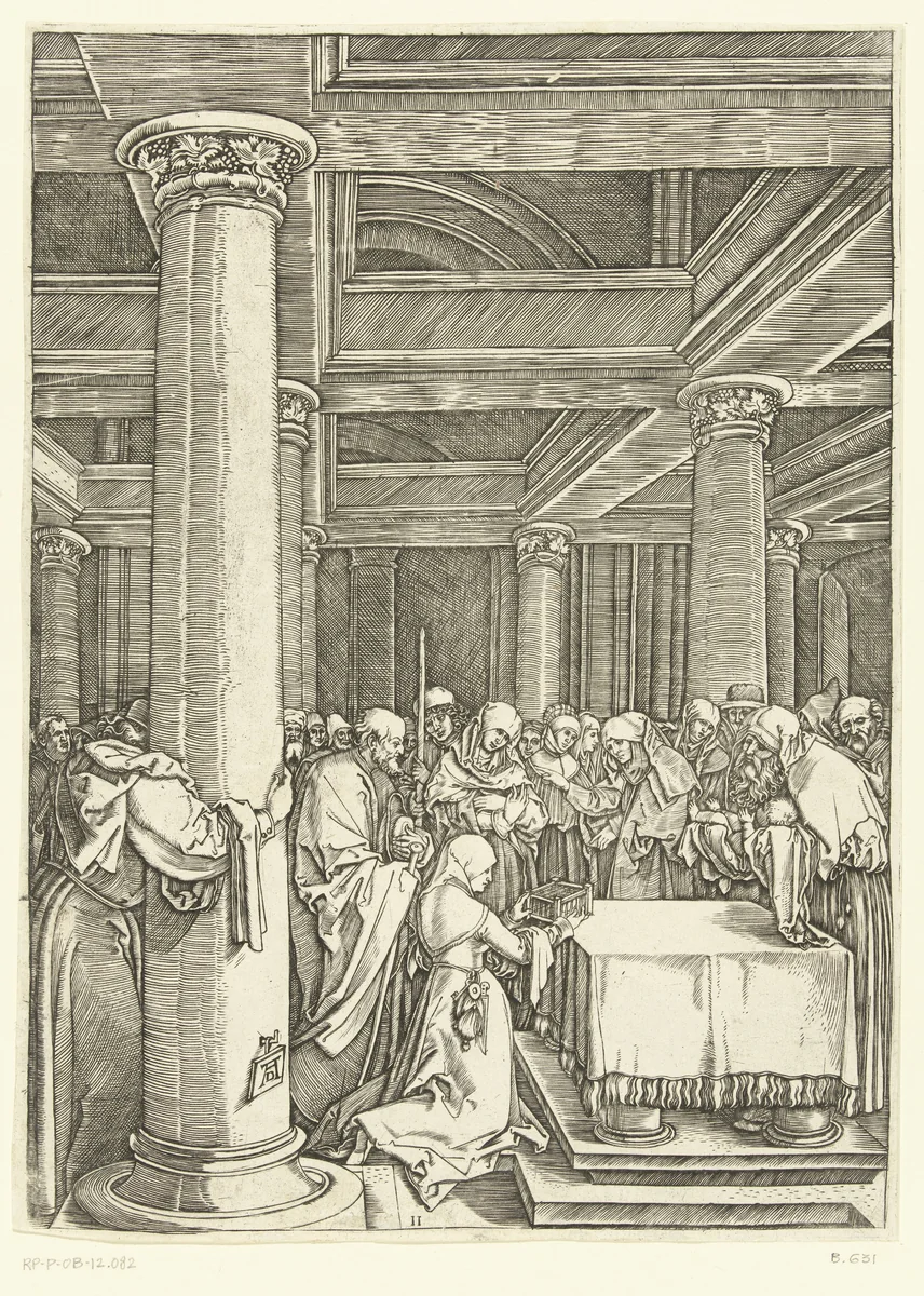 Presentatie van Christus in tempel by Marcantonio Raimondi, print, 1510-1515