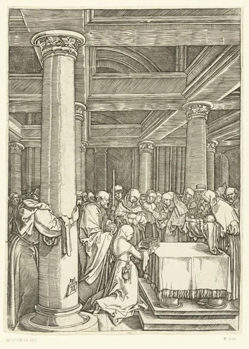 Presentatie van Christus in tempel by Marcantonio Raimondi, print, 1510-1515