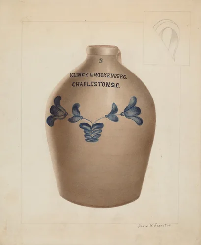 Stoneware Jug by Annie B. Johnston, index of american design, 1937