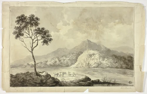 Cows by Mountain Lake by Artist Unknown, drawing, 1780-1799