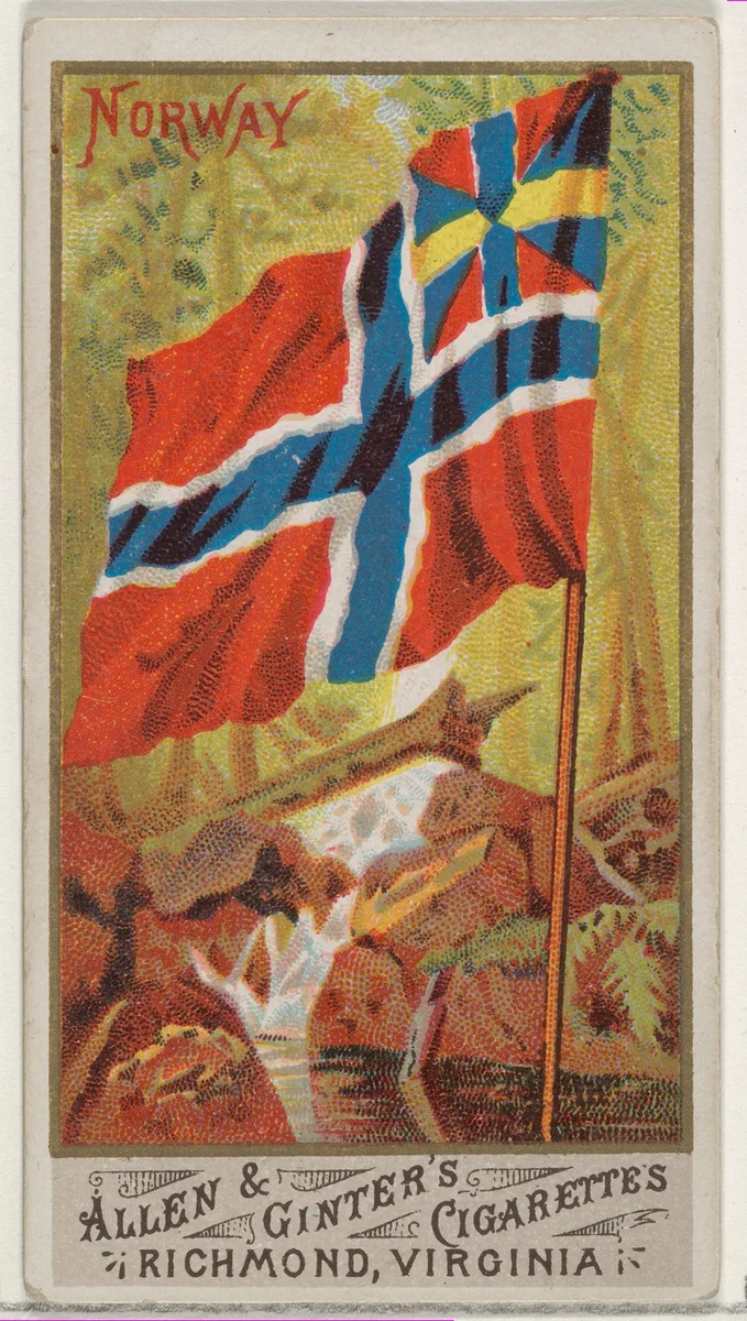 Norway, from Flags of All Nations, Series 1 (N9) for Allen & Ginter Cigarettes Brands by Allen & Ginter, print, 1887