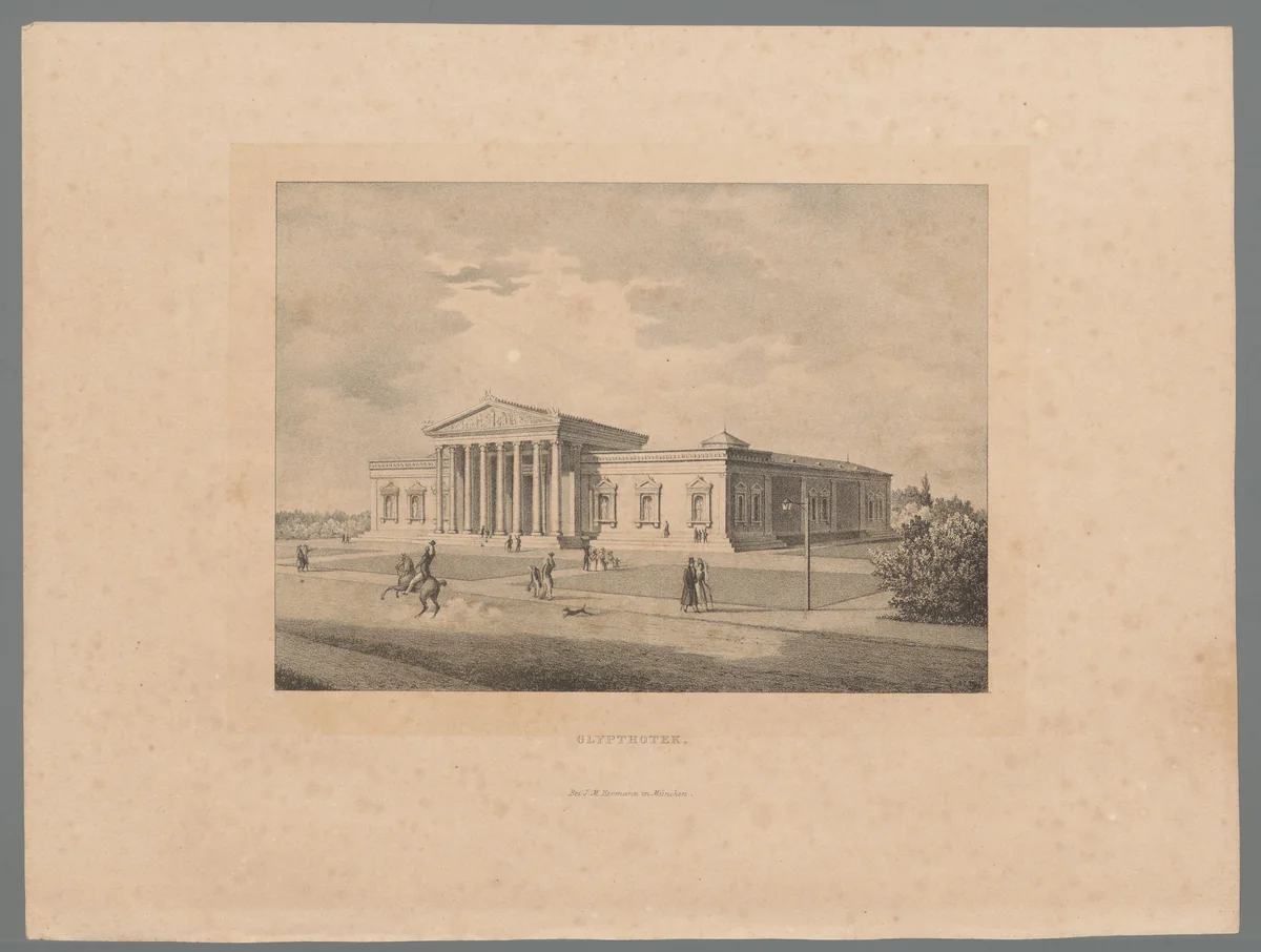 Gezicht op de Glypthotek in München by Heinrich Adam, print, 1797-1862