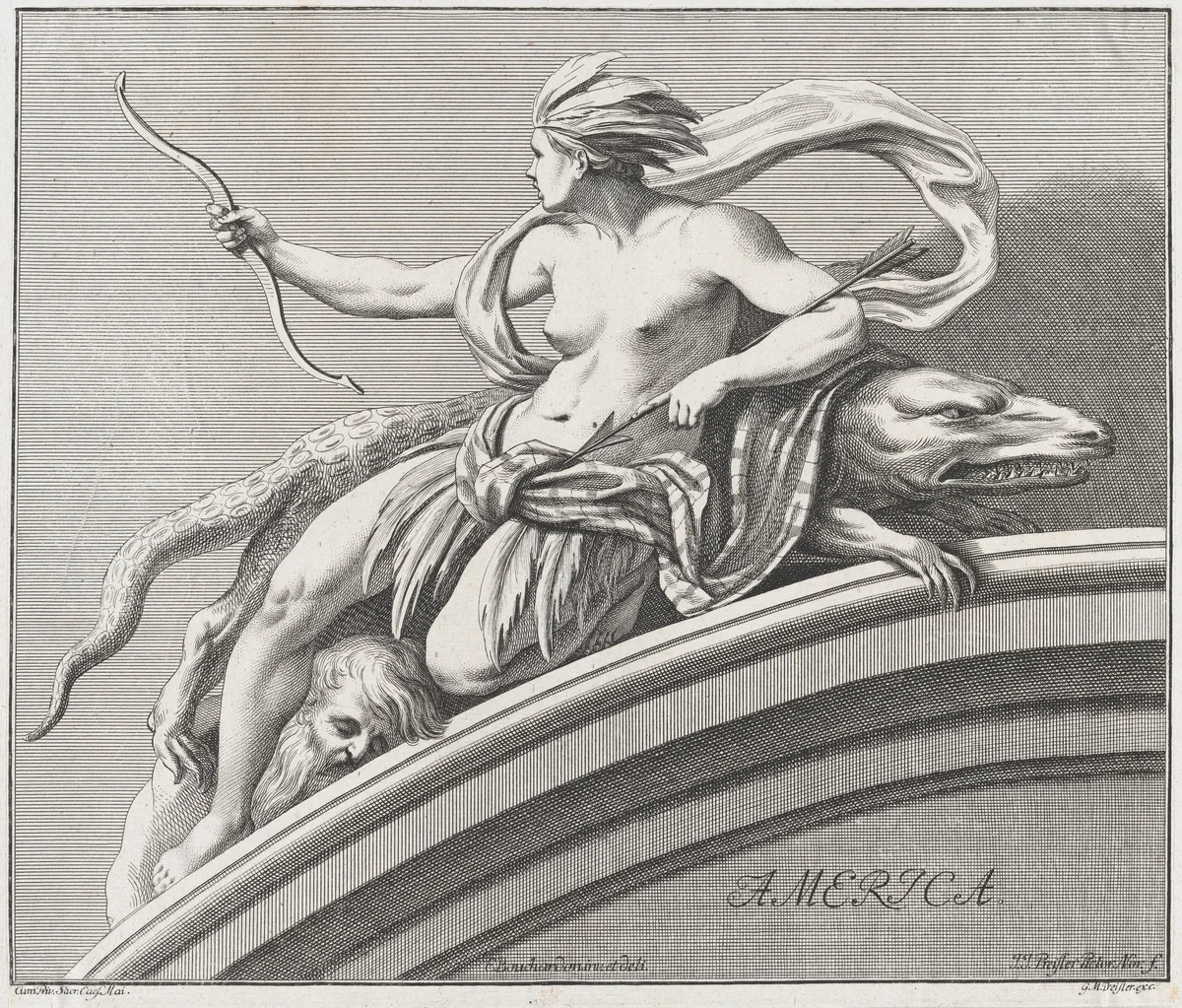 Allegory of America, from "The Four Continents" by Johann Justin Preissler, print, 1732
