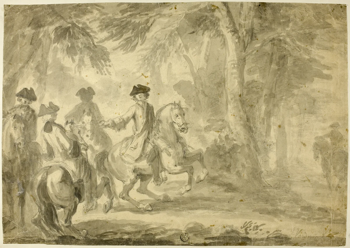 Riders in Park by John Vanderbank, drawing, 1714-1727