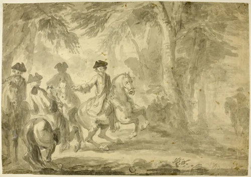 Riders in Park by John Vanderbank, drawing, 1714-1727