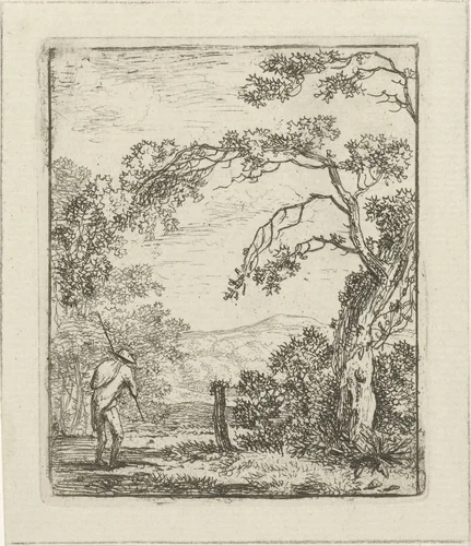 Landschap met man met knapzak by Hermanus Fock, print, 1781-1822
