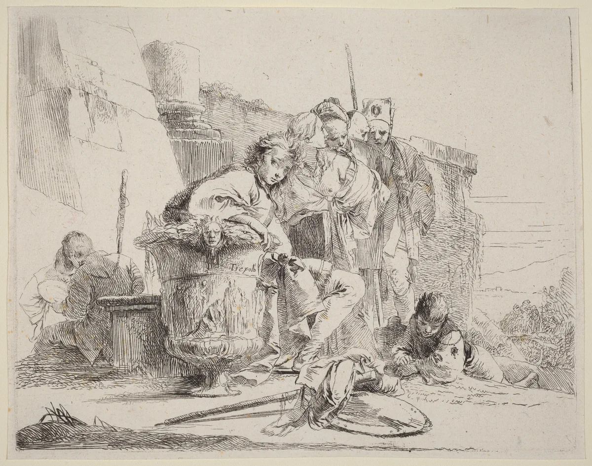 Seated Youth Leaning Against an Urn by Giovanni Battista Tiepolo, print, 1785