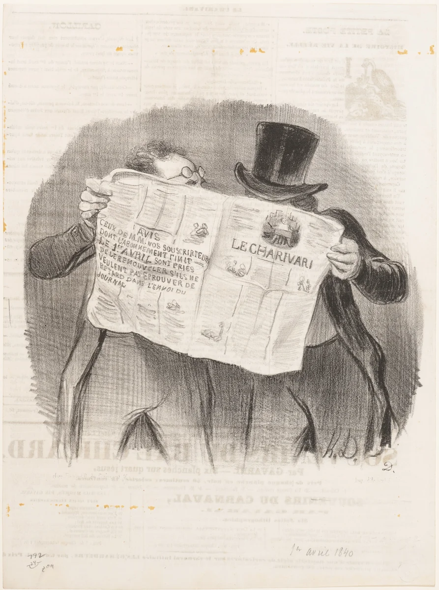 Advice to Subscribers, published in Le Charivari, April 1, 1840 by Honoré Daumier, print, 1840