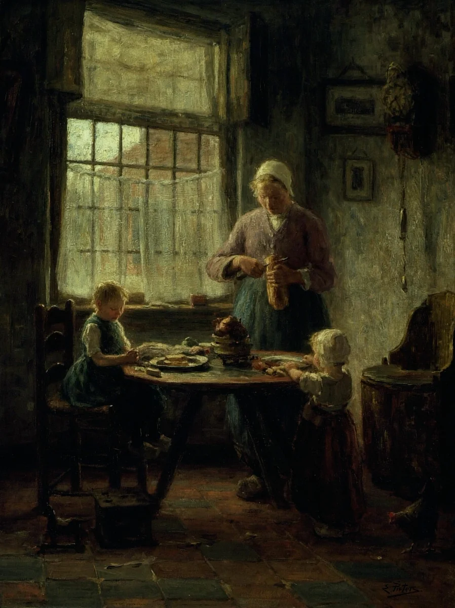 A Family Meal by Evert Pieters, painting, 1890-1899