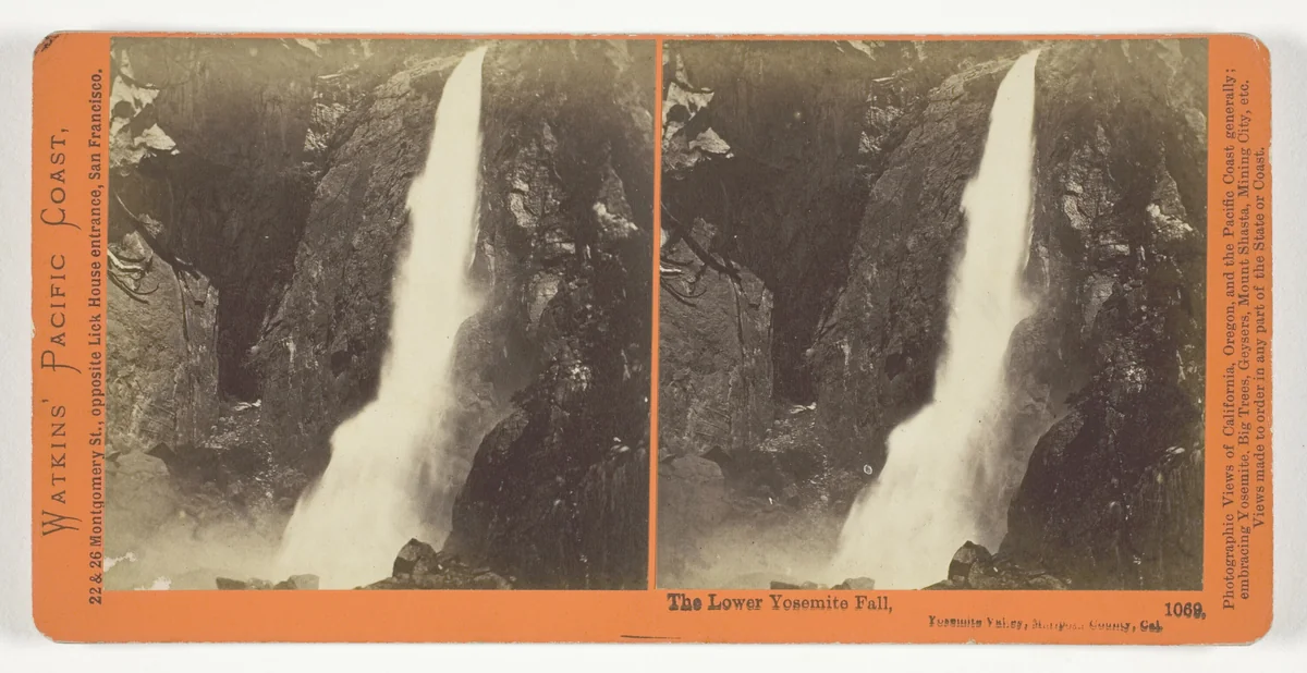 The Lower Yosemite Fall, Yosemite Valley, Mariposa County, Cal., No. 1069 from the series "Watkins' Pacific Coast" by Carleton Watkins, photograph, 1861-1876