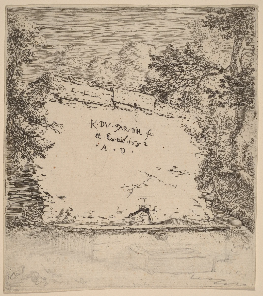 Title Page with Fountain by Karel Dujardin, print, 1652