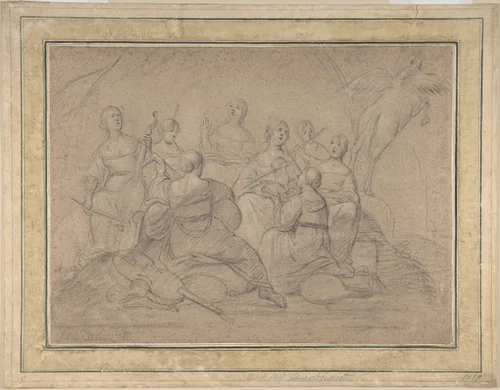 The Muses on Parnassus by Pieter Fransz de Grebber, drawing, 1595-1654