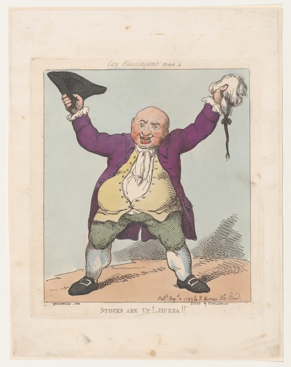 Stocks Are Up! Huzza!! by Thomas Rowlandson, print, 1799