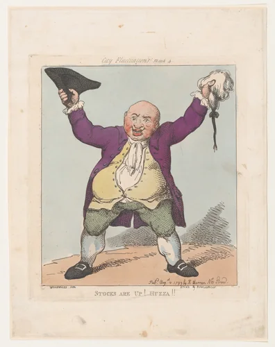 Stocks Are Up! Huzza!! by Thomas Rowlandson, print, 1799