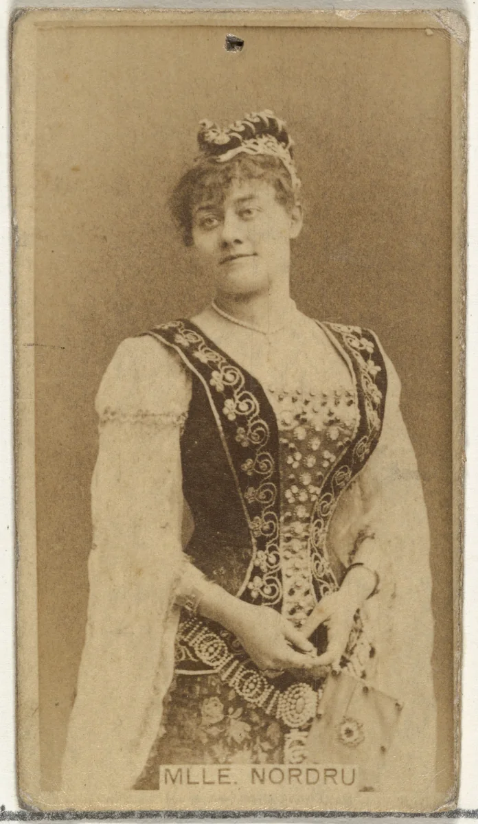 Mlle. Nordrum, from the Actors and Actresses series (N145-8) issued by Duke Sons & Co. to promote Duke Cigarettes by W. Duke, Sons & Co., photograph, 1890-1895