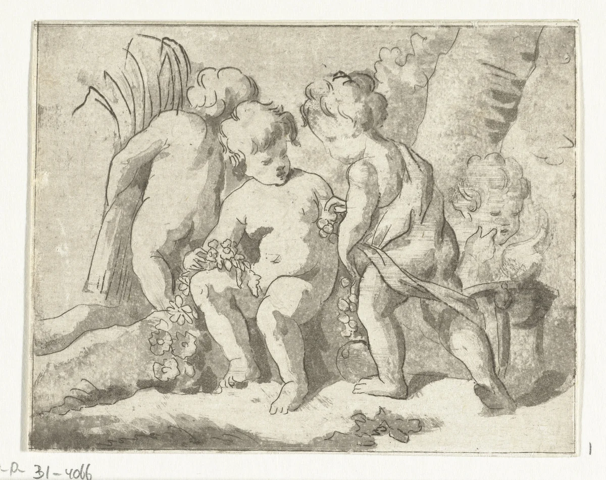 Vier seizoenen voorgesteld door vier kinderen by Anthonie van den Bos, print, 1778-1838