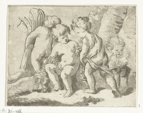 Vier seizoenen voorgesteld door vier kinderen by Anthonie van den Bos, print, 1778-1838