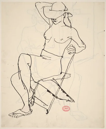 Untitled [partially nude woman seated wearing a hat] [recto] by Richard Diebenkorn, drawing, 1955-1967