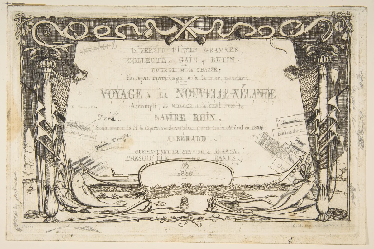 Cover to "The Voyage to New Zealand (1842–46)" by Charles Meryon, print, 1866