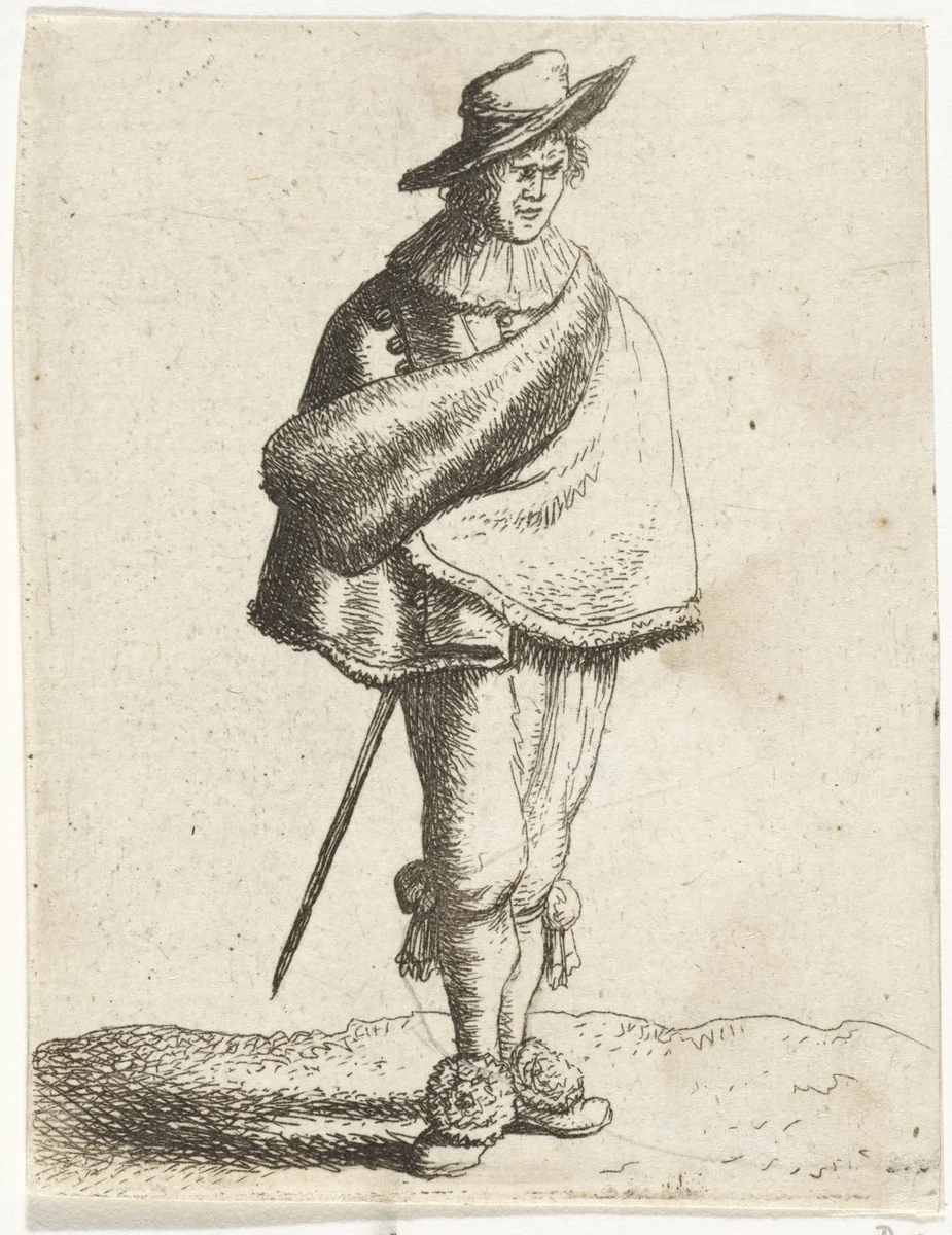 Jongeman met hoed en mantel by Jan Gillisz van Vliet, print, 1635