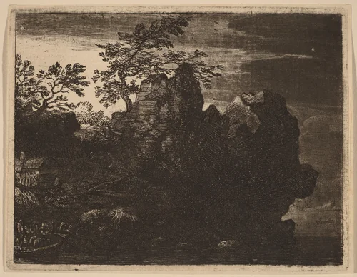 Large Rock at the River by Allart van Everdingen, print, 1645-1656