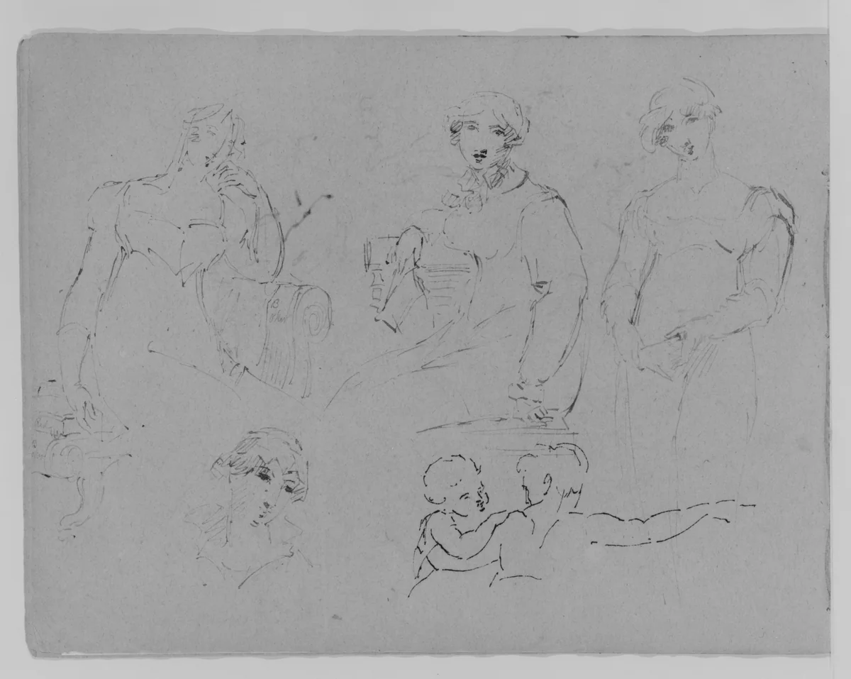 Five Figure Studies (from Sketchbook) by Thomas Sully, artwork, 1810-1820