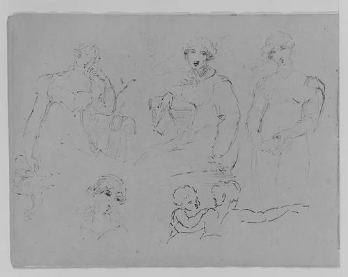 Five Figure Studies (from Sketchbook) by Thomas Sully, artwork, 1810-1820