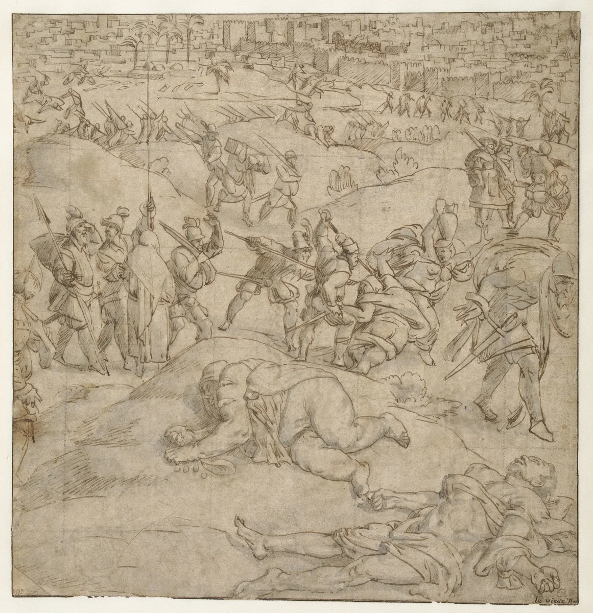 Beleg van Tunis by Jan Cornelisz Vermeyen, drawing, 1540-1550