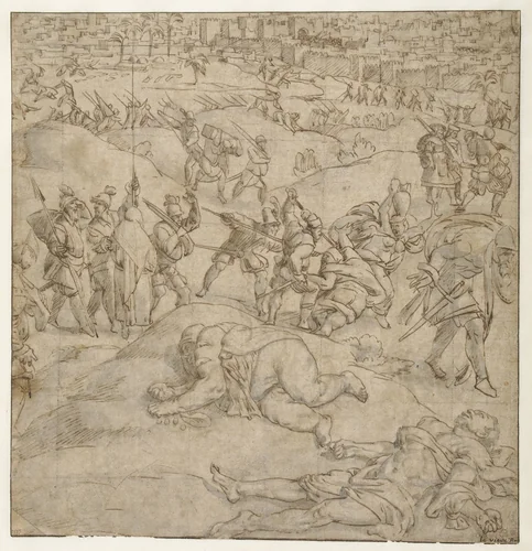 Beleg van Tunis by Jan Cornelisz Vermeyen, drawing, 1540-1550