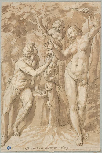 The Temptation of Eve by Peter van Lint, drawing, 1639