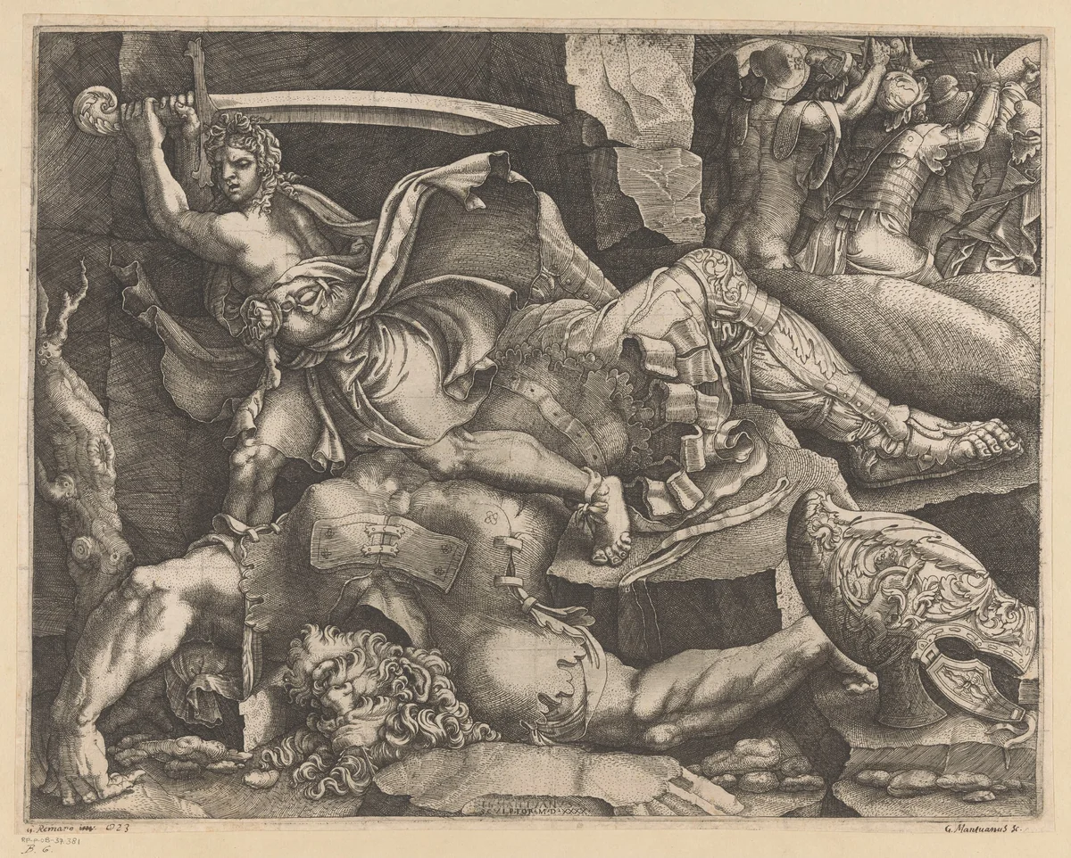 David onthoofdt Goliat by Unknown, print, 1540