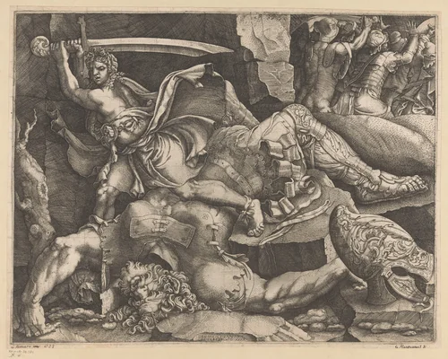 David onthoofdt Goliat by Unknown, print, 1540