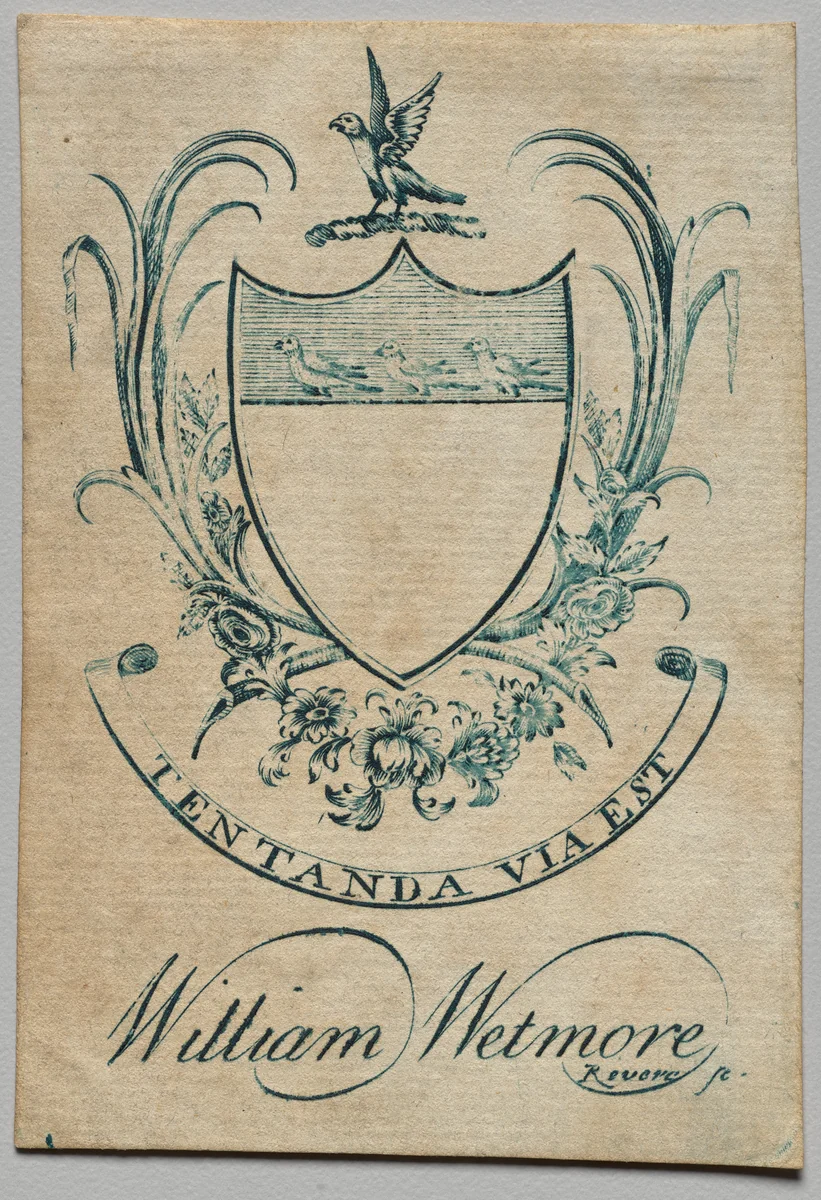 Bookplate: Coat of Arms with William Wetmore inscribed below by Paul Revere II, print