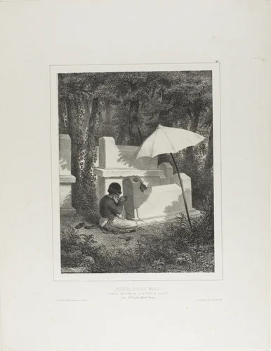 Portrait of Juguda Kazaz, Misiz, at Work as a Tomb Sculptor in the Josaphat Valley, Near Tchioufout-Galeh, Crimea by Denis Auguste Marie Raffet, print, 1837