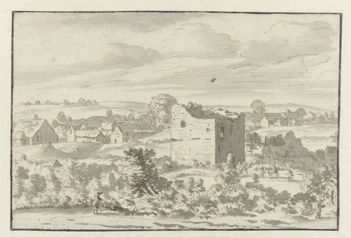 A Ruin in a Landscape by Josua de Grave, drawing, 1676