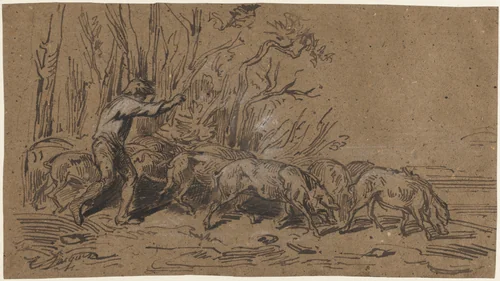 The Truffle Gatherers by Charles-Émile Jacque, drawing, 1844-1854