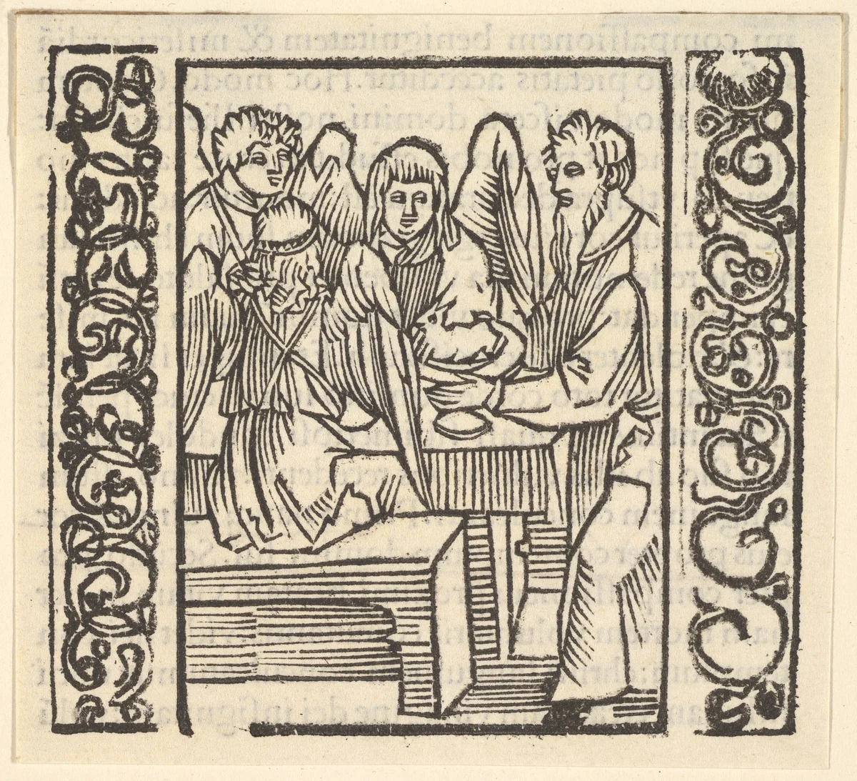 Angels Served at a Table, illustration from Speculum Passionis, 1507 by Hans Baldung, print, 1507