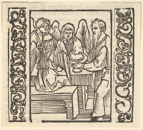 Angels Served at a Table, illustration from Speculum Passionis, 1507 by Hans Baldung, print, 1507
