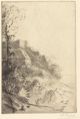 Farm on a Hillside in Sunlight (La ferme du coteau; Effet de soleil sur le coteau) by Alphonse Legros, print, 1837-1911