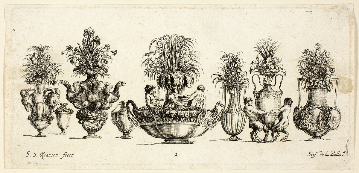 Plate Two from Raccolta di Vasi diversi di Stef. de la Bella Fiorentino by Johanna Sibylla Küsel, print, 1646
