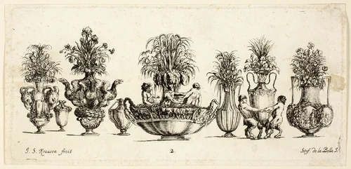 Plate Two from Raccolta di Vasi diversi di Stef. de la Bella Fiorentino by Johanna Sibylla Küsel, print, 1646