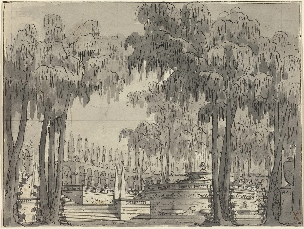 A Palatial Garden with Circular Terraces by Alessandro Sanquirico, drawing, 1810