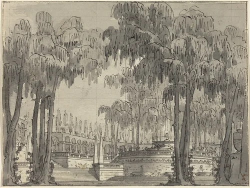 A Palatial Garden with Circular Terraces by Alessandro Sanquirico, drawing, 1810