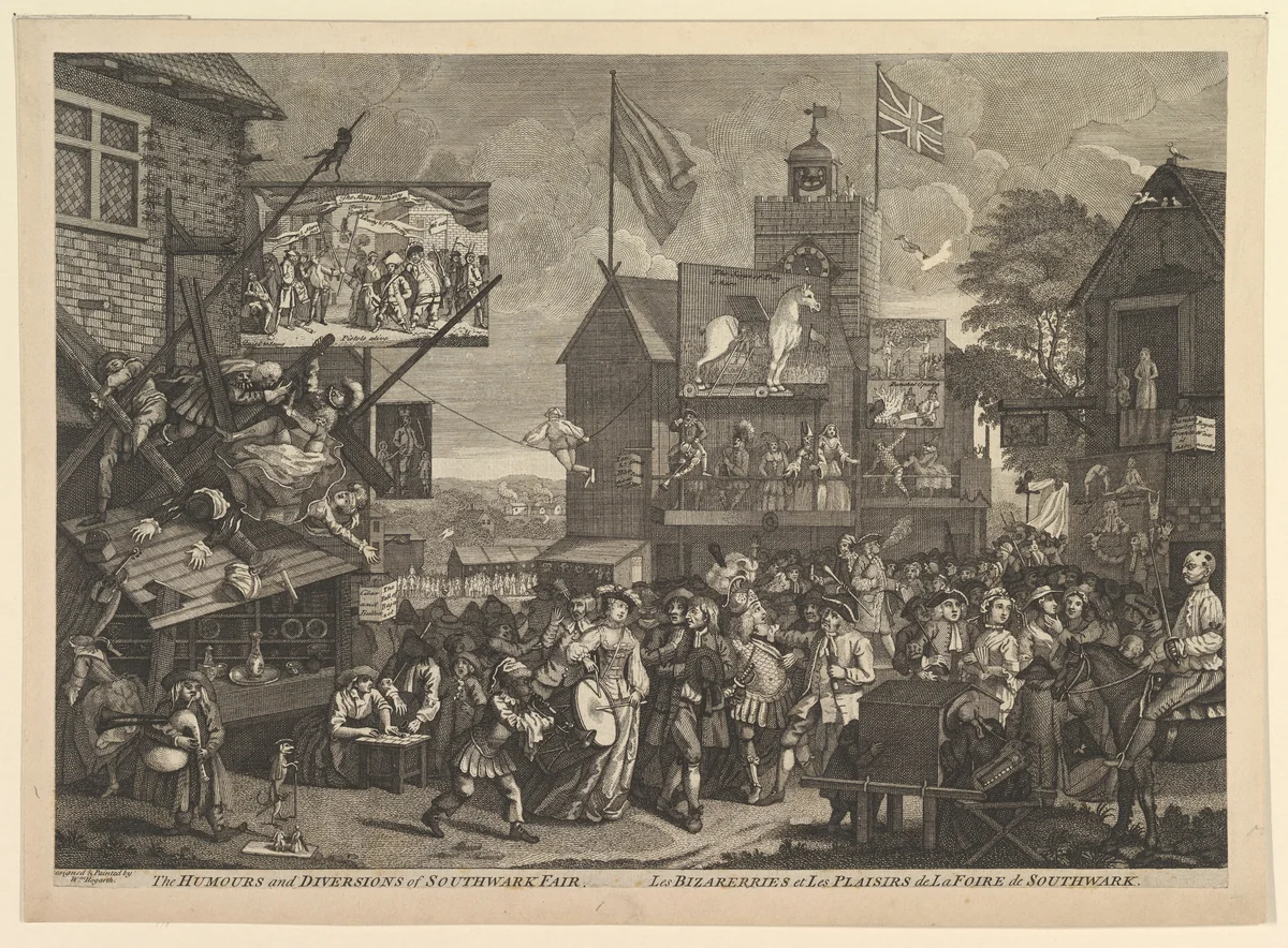 The Humours and Diversions of the Southwark Fair / Les Bizarerries et Les Plaisirs de La Foire de Southwark by William Hogarth, print, 1733-1825