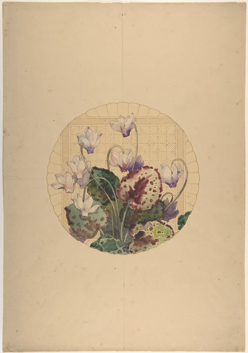 Design for a Plate with Cyclamens by Amédée de Caranza, drawing, 1872-1882