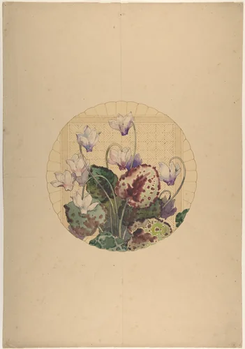 Design for a Plate with Cyclamens by Amédée de Caranza, drawing, 1872-1882