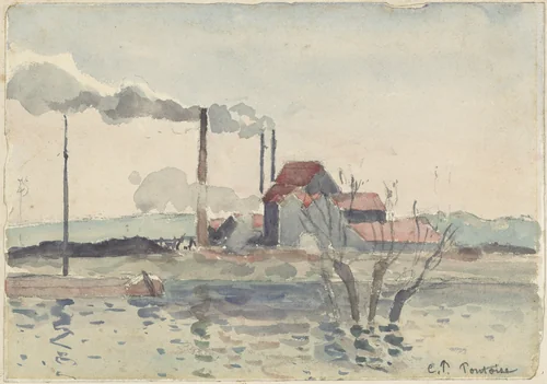 Factory on the Oise at Pontoise by Camille Pissarro, drawing, 1873